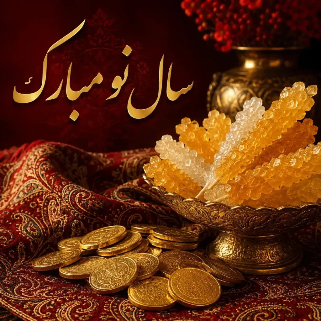 پوستر سال نو مبارک با سکه و نبات