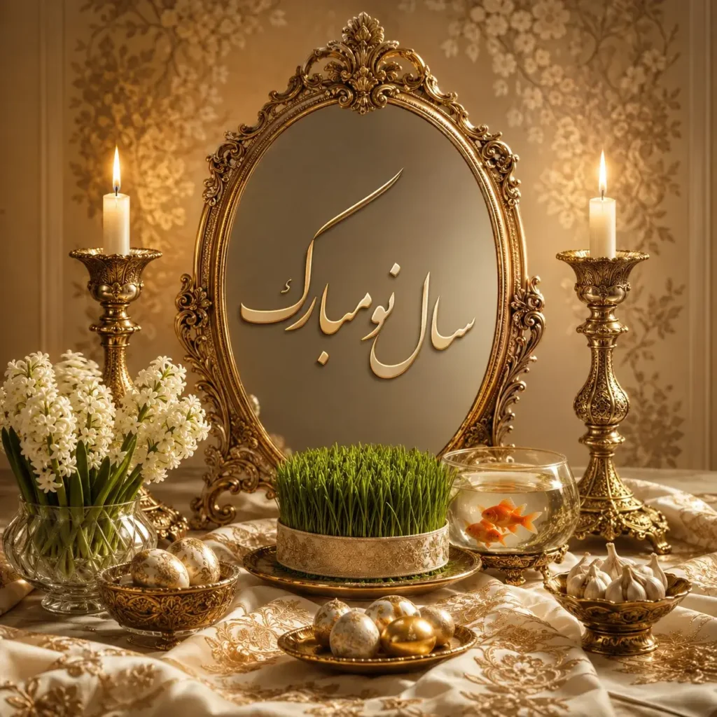 پوستر سال نو مبارک با آینه و شمعدان