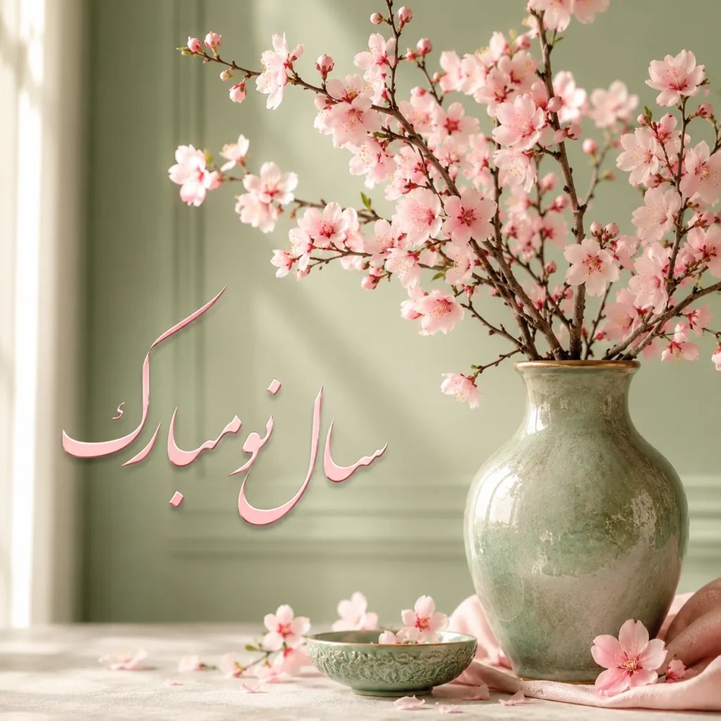 پوستر سال نو مبارک با شاخه شکوفه