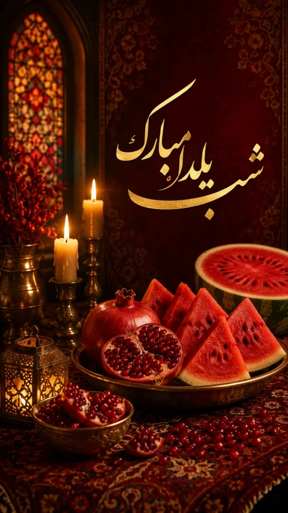 پوستر شب یلدا با هندوانه و انار