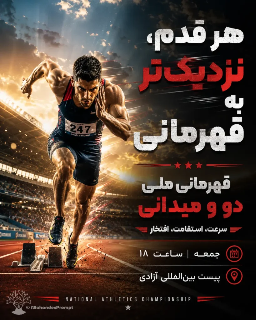 پرامپت طراحی پوستر ورزش دومیدانی